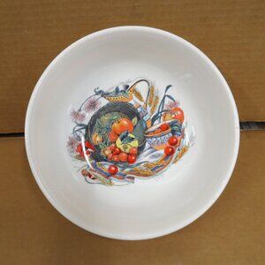 Stovit Hand Painted Ceramic Serving Bowl Italy Fruit Basket & Wheat Vintage 9"